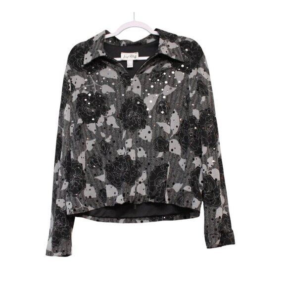 Joseph Ribkoff Full Zip Jacket Size 16 Floral Sequin Artsy Stretch City Cocktail - Picture 1 of 10